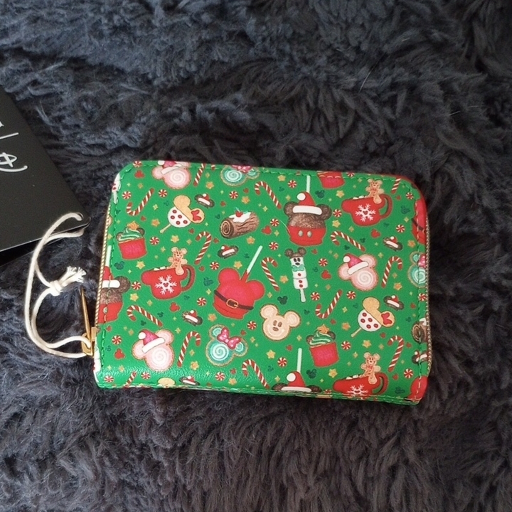 Loungefly Green Holiday Pattern Mini Wallet with Red & White Accents - Picture 3 of 5